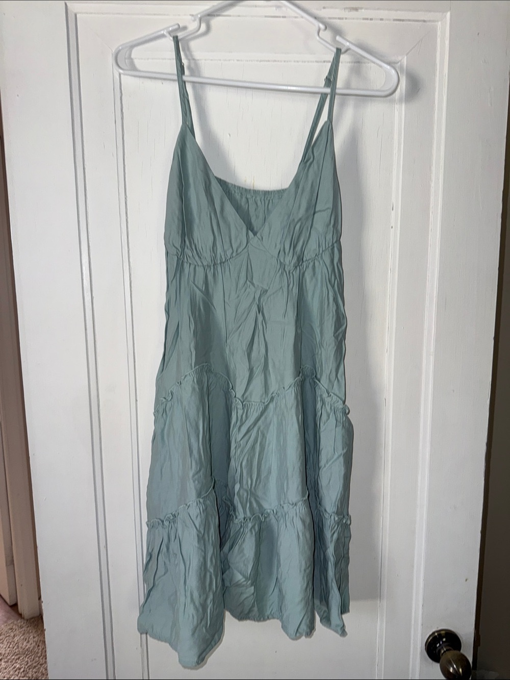 Light Teal Spaghetti Strap Tiered Mini Dress